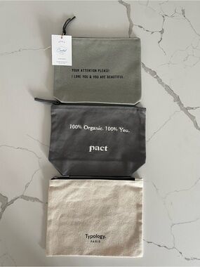 New Typology, Pact & Coastal Canvas Zip Pouches — Beige and Gray 3 for $30